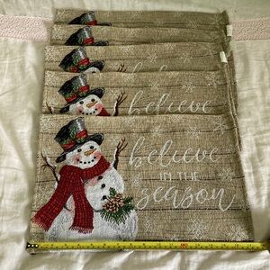 Set of 5 Festive Snowman Holiday Placemats Believe in the Season